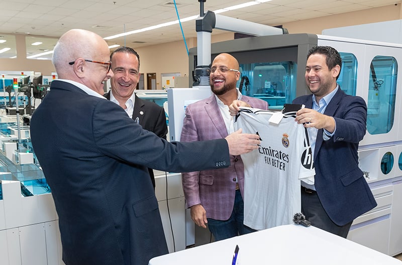 Left to right: Mario Garcia (Empresas Arias), Ernesto Lopez (Founder of Empresas Arias), Adam El-Hosseiny (COO of Access Medical Labs), Oscar Ramirez (CFO of Access Medical Labs)   