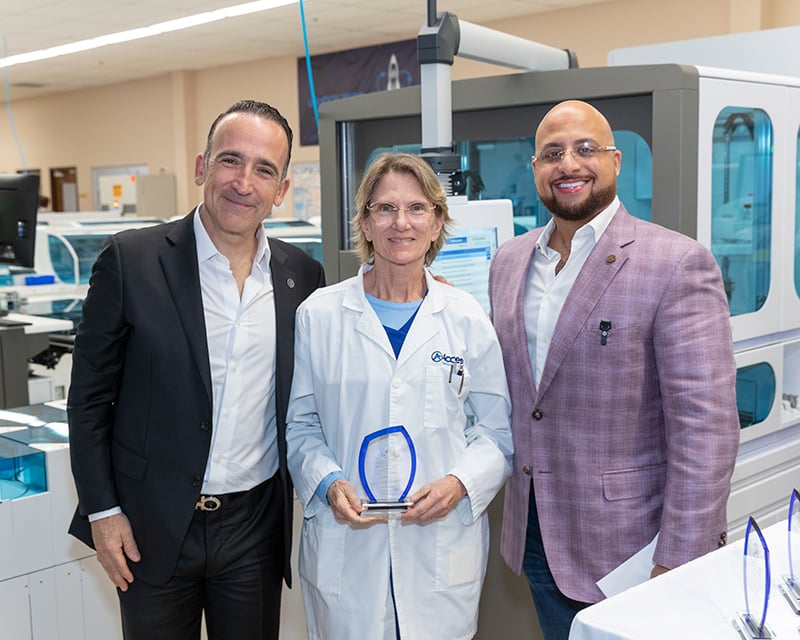 Left to right: Ernesto Lopez (Founder Empresas Arias), Laurie McClelland (Clinical Laboratory Consultant at Access Medical Labs), Adam El-Hosseiny (COO of Access Medical Labs)