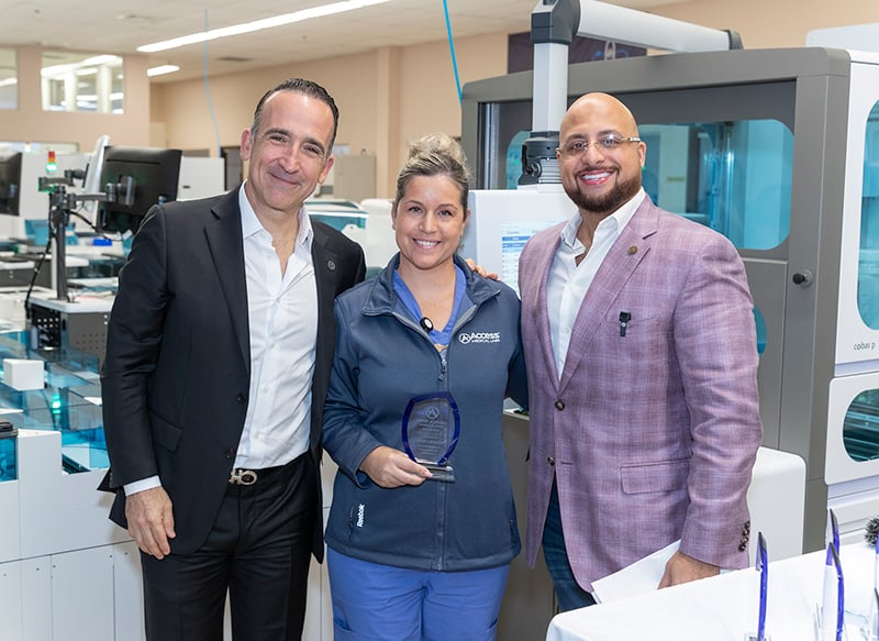 Left to right: Ernesto Lopez (Founder Empresas Arias), Wisayra Reyes (Access Medical Labs Core Laboratory Manager), Adam El-Hosseiny  (COO of Access Medical Labs)