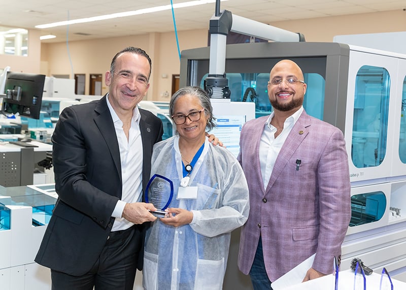 Left to right: Ernesto Lopez (Founder of Empresas Arias), Keris Duperly (Chemistry Medical Technologist of Access Medical Labs ), Adam El-Hosseiny (COO of Access Medical Labs)